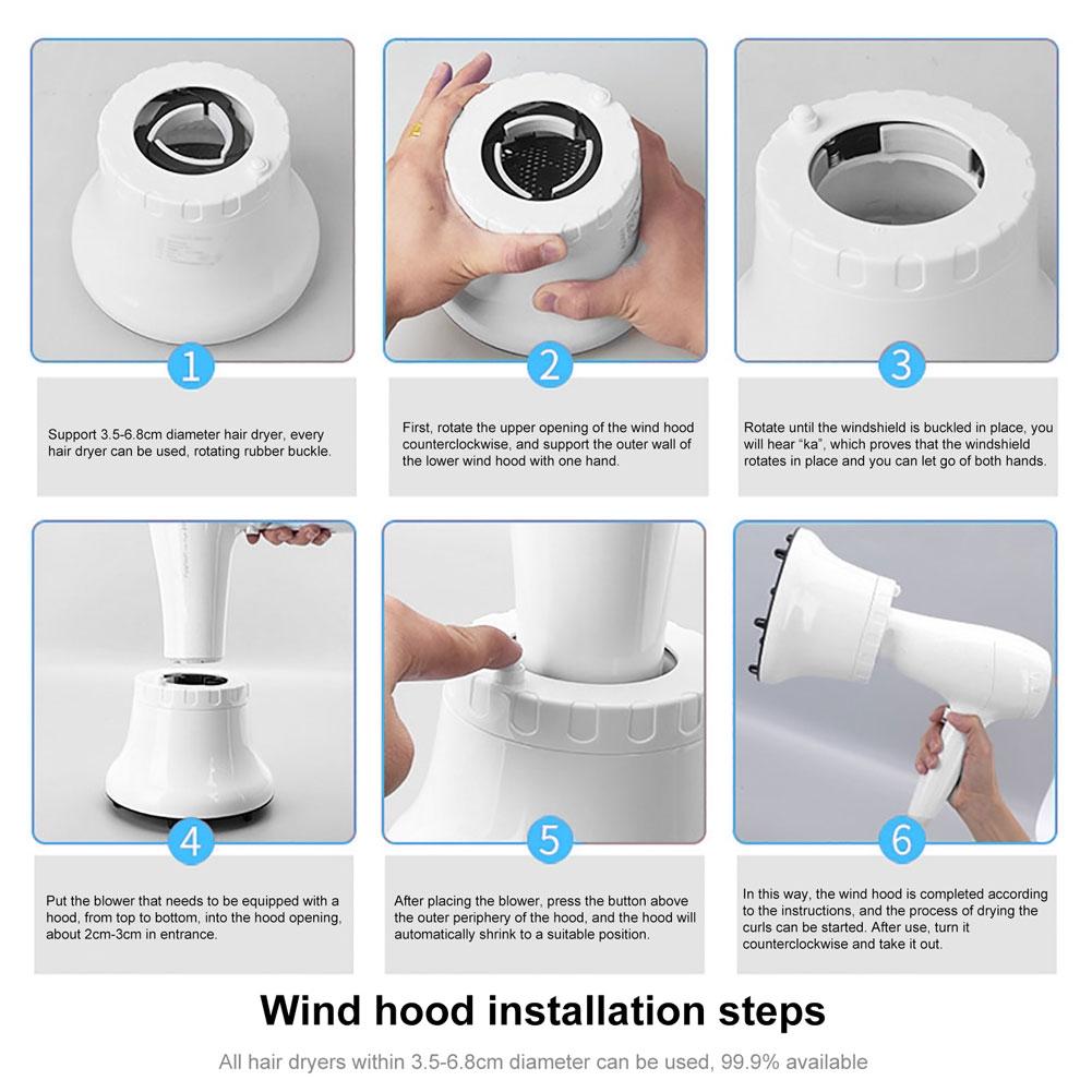 Universal Hair Diffuser For Blow Dryers Rotatable Design Large Hood Black - White 7
