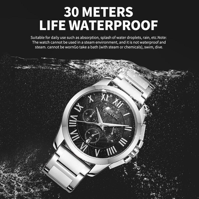 Waterproof Multifunctional Men Watch with Steel Strap - Silver White 6