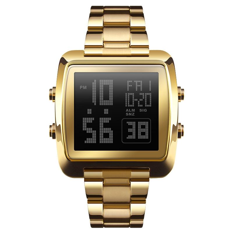 Vintage Gold Steel Square Watch - Waterproof & Luminous - Black