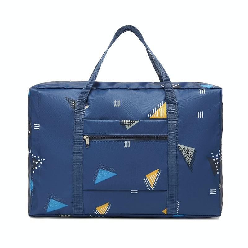 Waterproof Foldable Travel Bag - Compact & Durable - Navy Blue Geometry 15