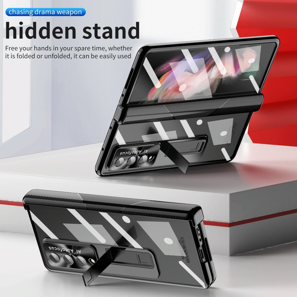 For Samsung Galaxy Z Fold4 5G Magnetic Phone Case With Holder - Plating Finish - Black 7