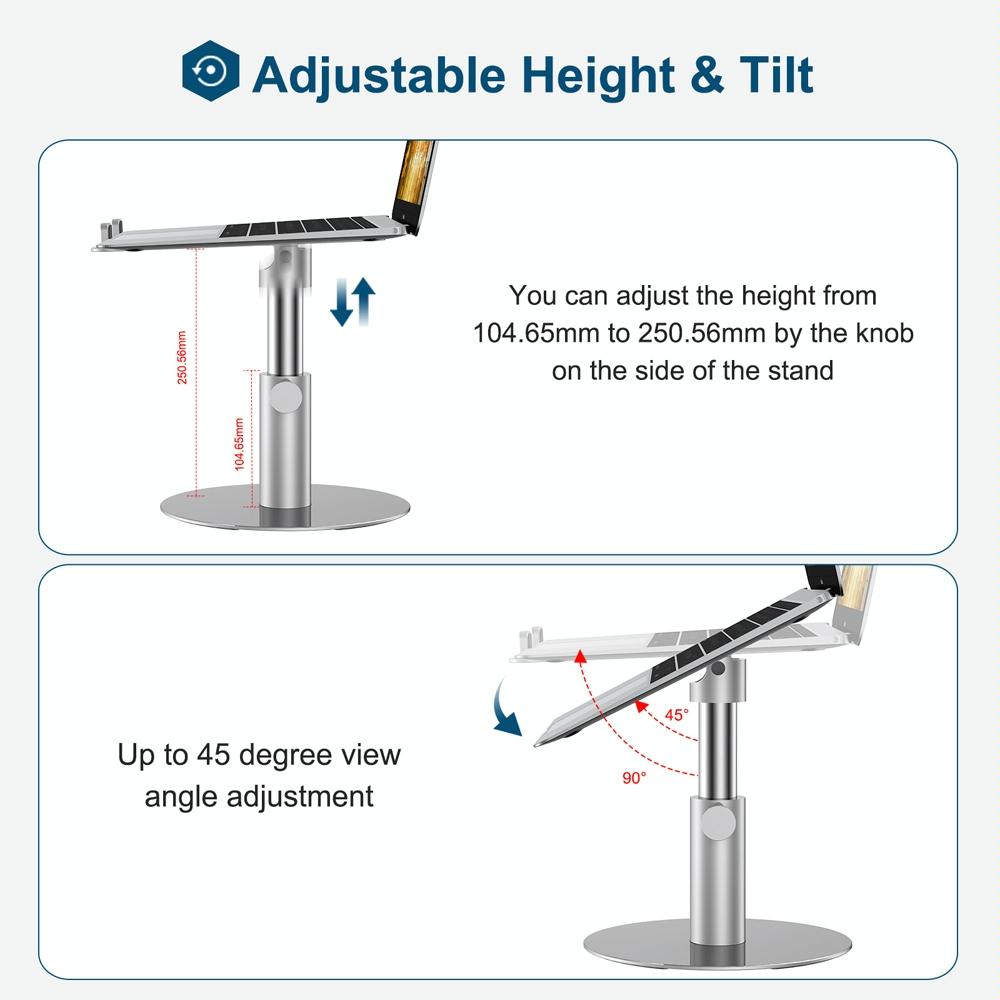 Silver 360 Degree Rotating Aluminum Laptop Stand 5