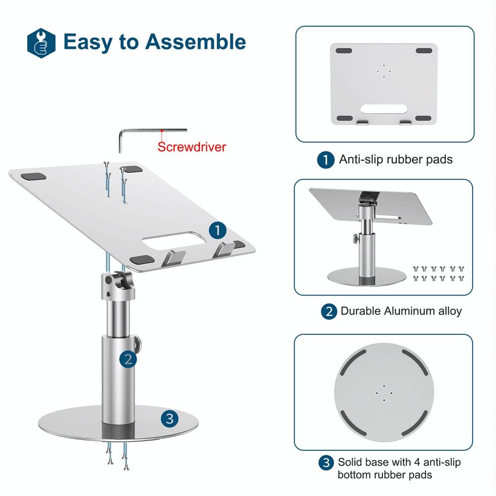 Silver 360 Degree Rotating Aluminum Laptop Stand 6