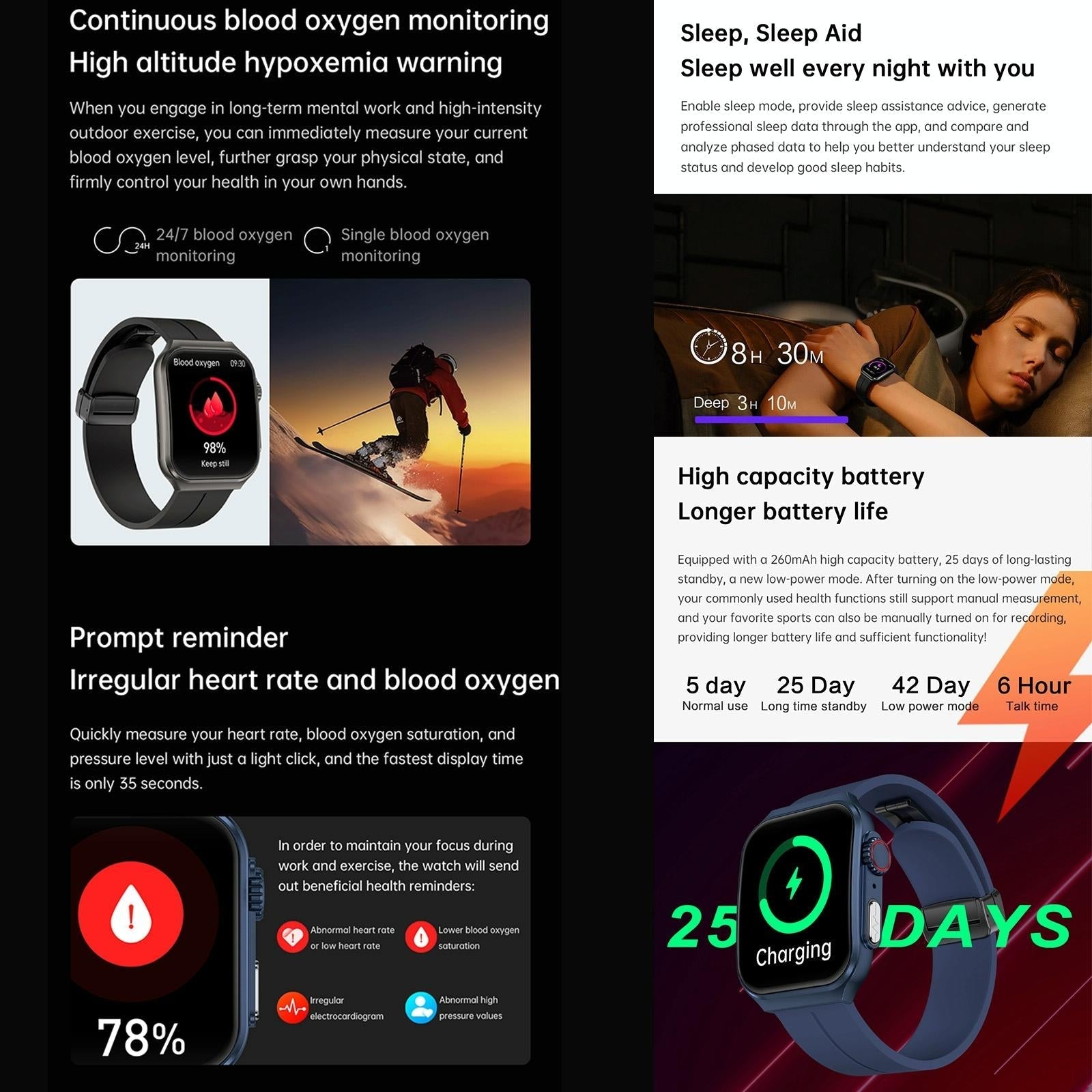 1.96 Inch Bt Call / Heart Rate / Blood Pressure / Blood Oxygen - Black 10