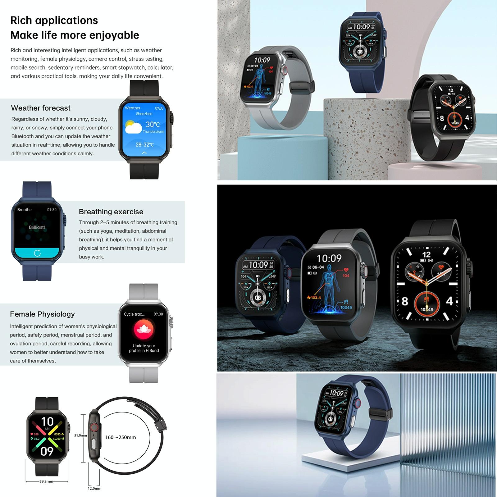 1.96 Inch Bt Call / Heart Rate / Blood Pressure / Blood Oxygen - Black 13