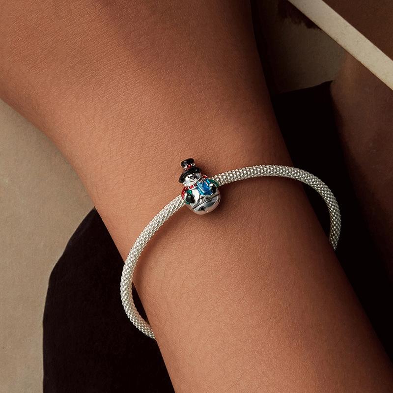 925 Sterling Silver Snowman Beaded Bracelet 7