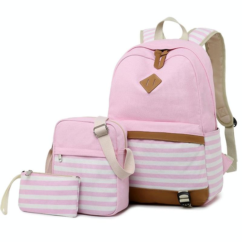 Printed Canvas Backpack Set - 3 Pieces - Green 10