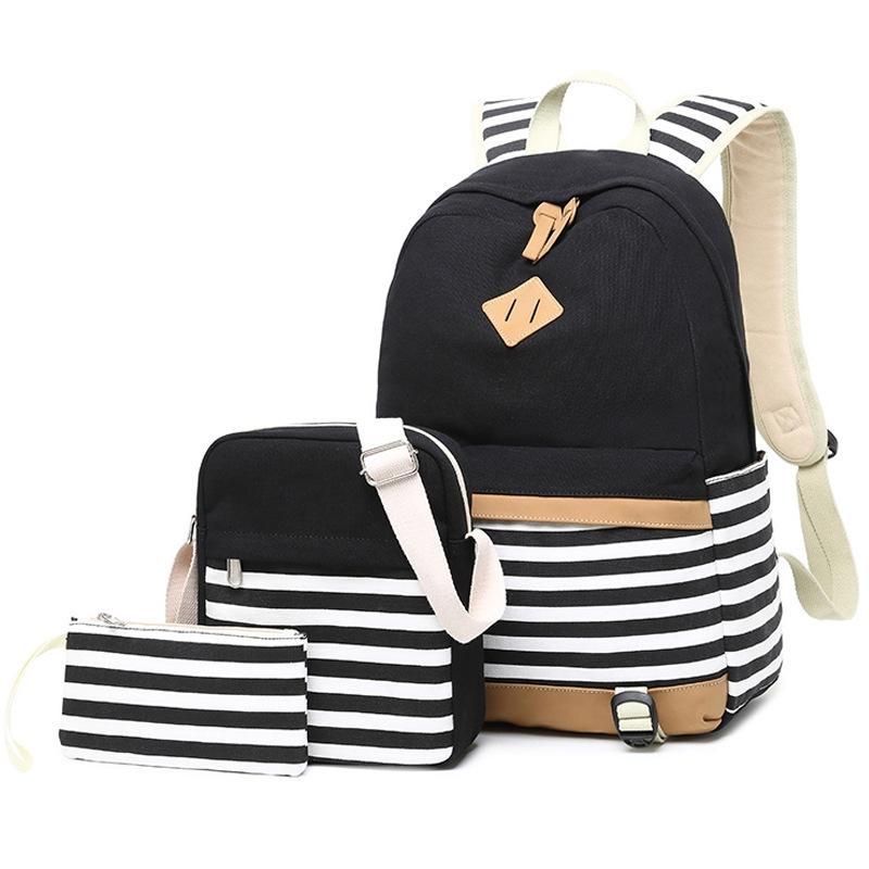 Printed Canvas Backpack Set - 3 Pieces - Green 12
