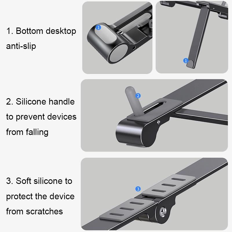 Foldable Aluminum 3-in-1 Phone Tablet Stand - Portable Storage - Grey 5