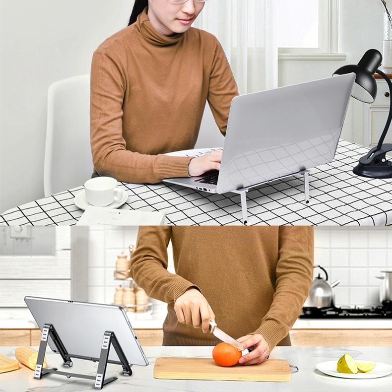 Foldable Aluminum 3-in-1 Phone Tablet Stand - Portable Storage - Grey 7