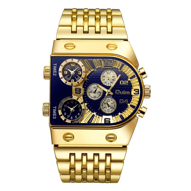 Large Dial Multi Time Zone Men Quartz Watch with Luminous Steel Strap - Blue