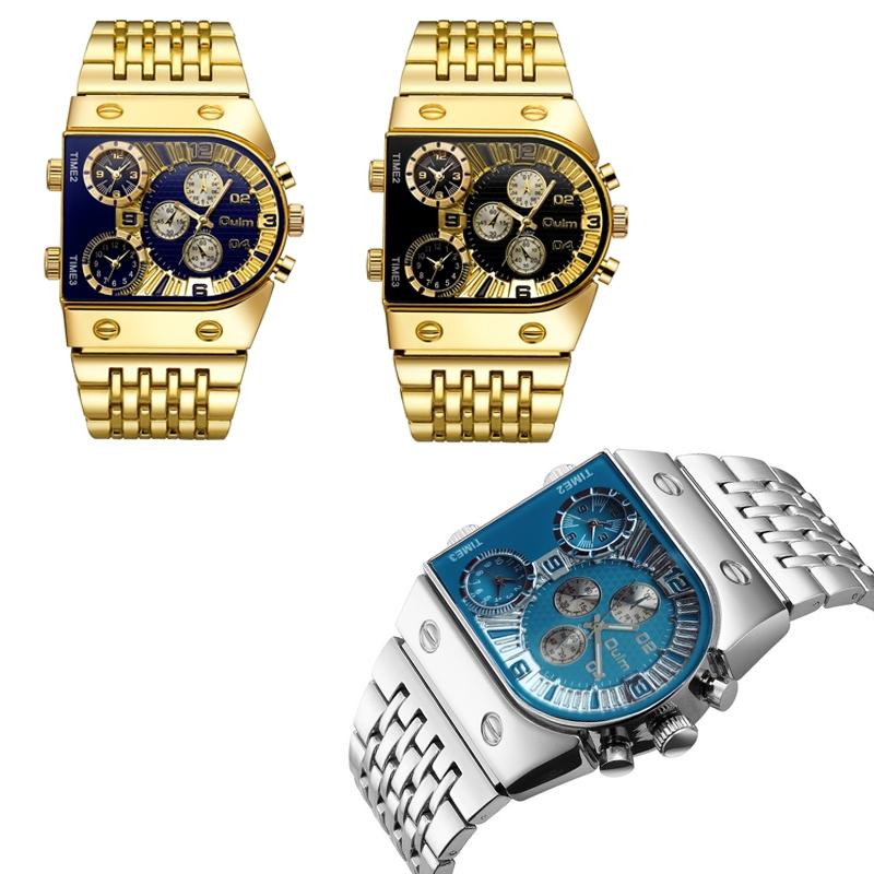 Large Dial Multi Time Zone Men Quartz Watch with Luminous Steel Strap - Blue 7