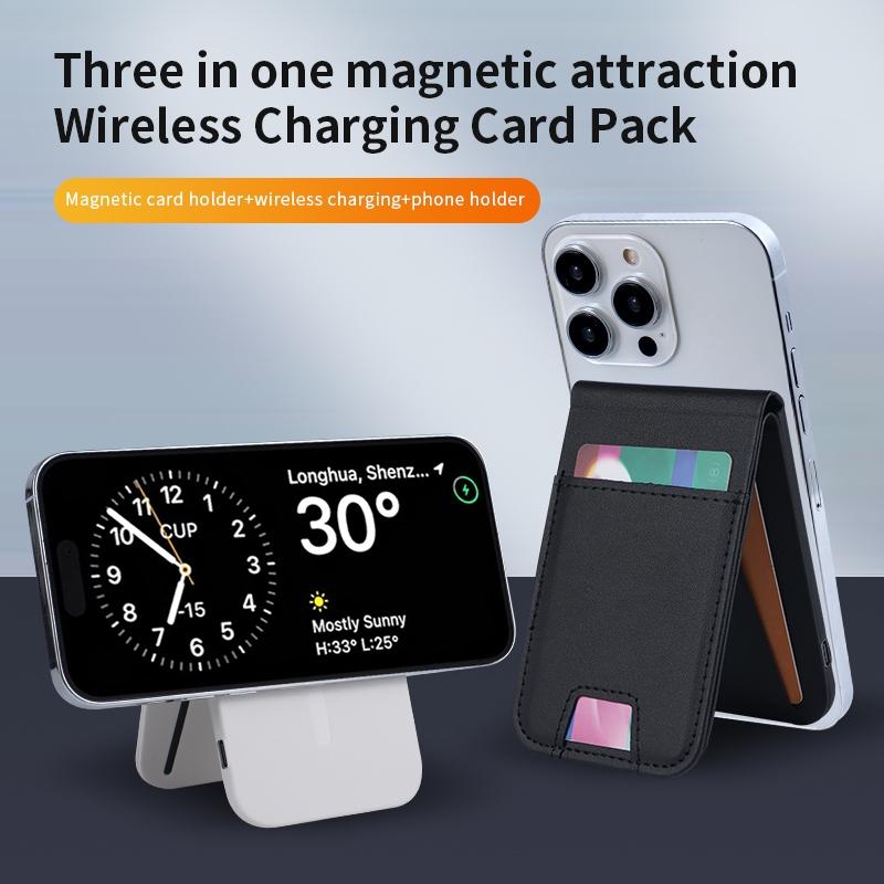 3 In 1 Magnetic Wireless Charger With Card Holder And Phone Bracket - Black 3