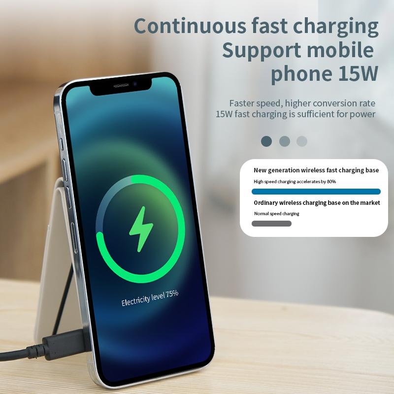 3 In 1 Magnetic Wireless Charger With Card Holder And Phone Bracket - Black 5
