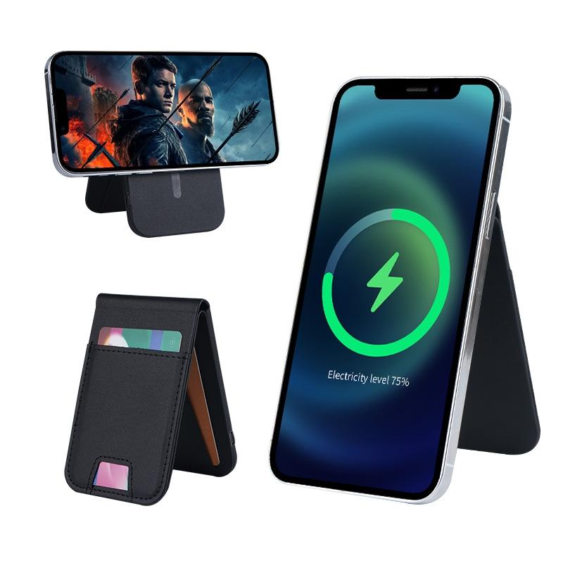 3 In 1 Magnetic Wireless Charger With Card Holder And Phone Bracket - Black 12