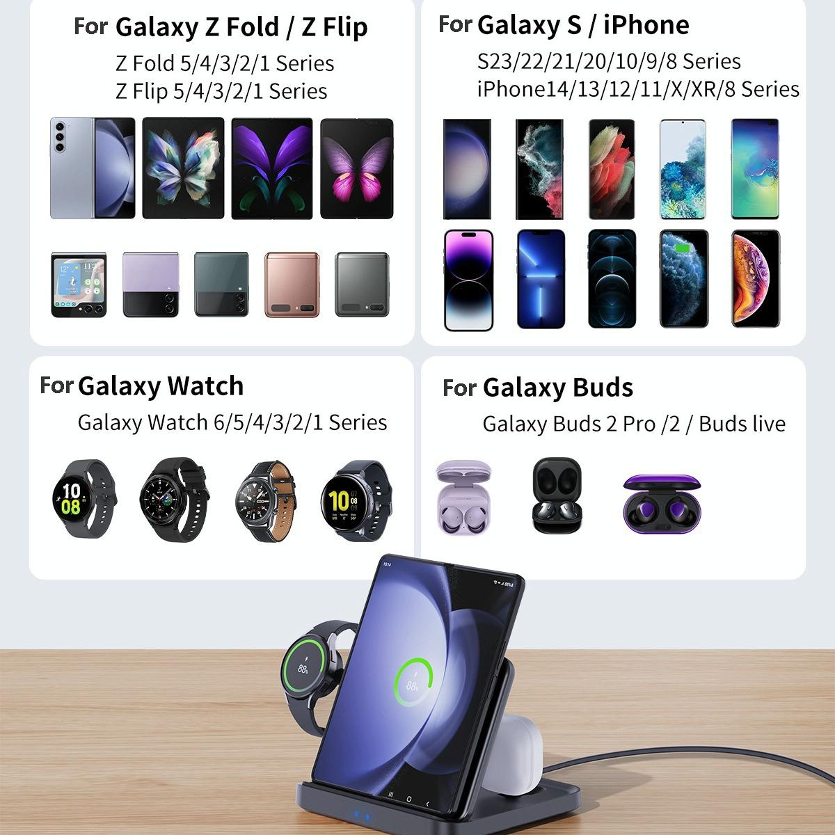 3 In 1 Wireless Charger For Samsung Galaxy Z Fold Black 4