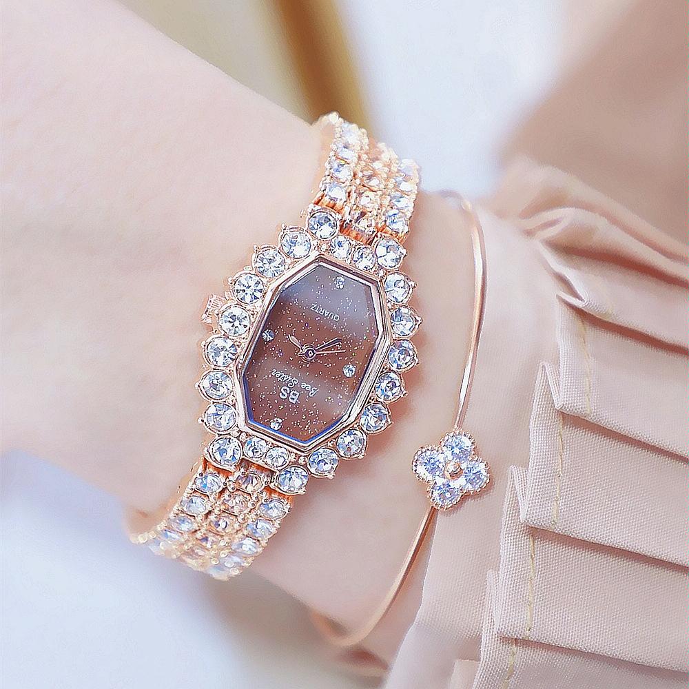 Sparkling Full Diamond Women Watch - Niche Glitter - Golden Green 11