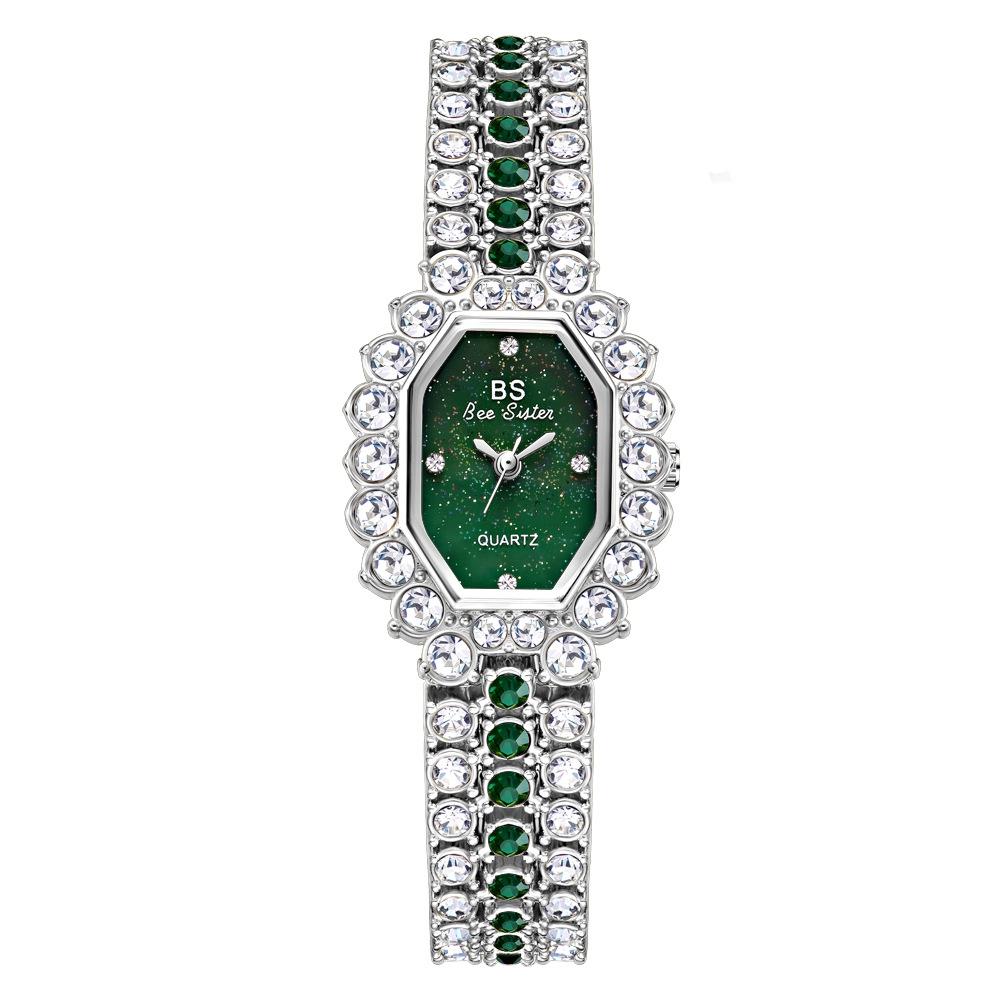 Sparkling Full Diamond Women Watch - Niche Glitter - Golden Green 12