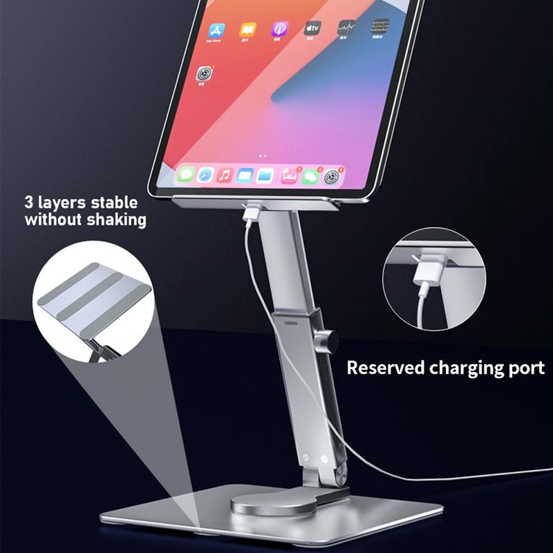Portable Telescopic Desktop Phone Stand - Foldable & Rotating - Silver 5