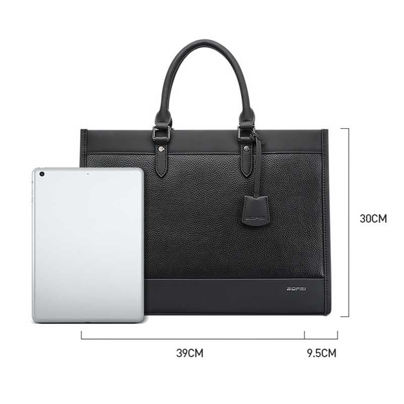 Large-capacity Leather Laptop Messenger Briefcase in Black 4