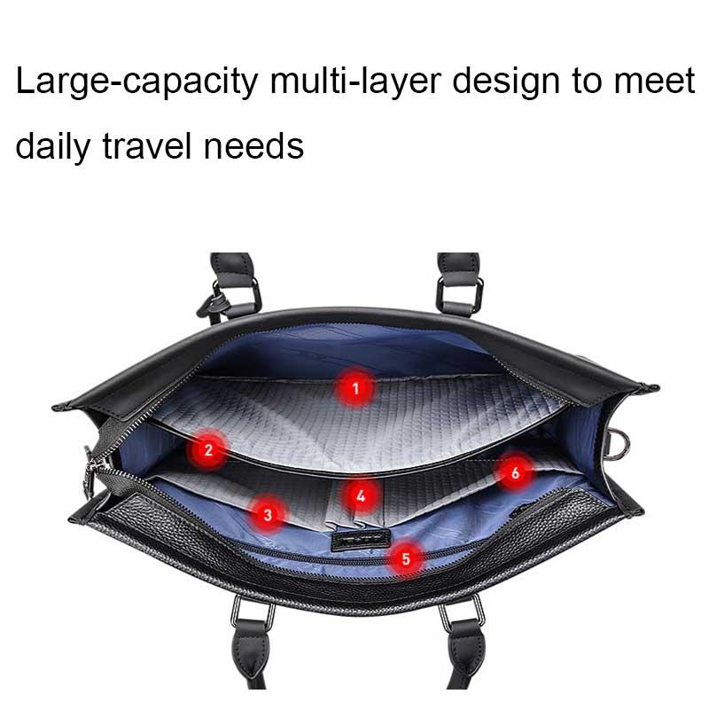 Large-capacity Leather Laptop Messenger Briefcase in Black 5