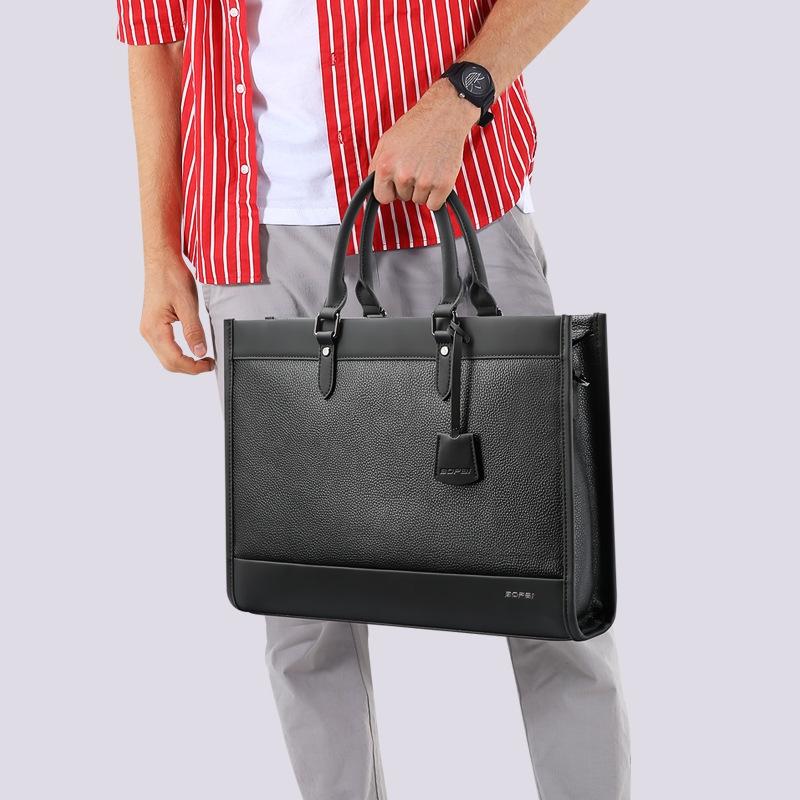 Large-capacity Leather Laptop Messenger Briefcase in Black 7