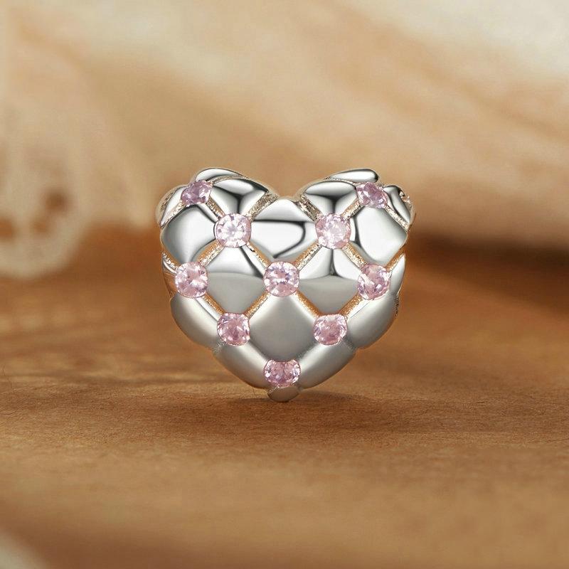 925 Sterling Silver Platinum Diamond Heart Diy Bead 3