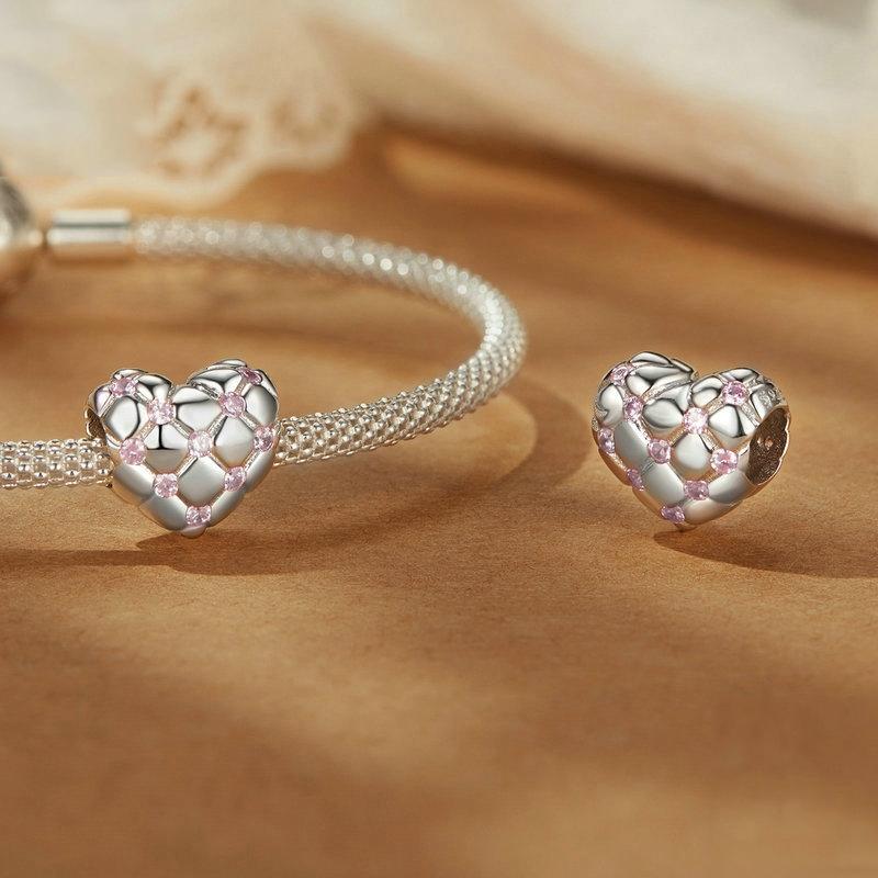 925 Sterling Silver Platinum Diamond Heart Diy Bead 5