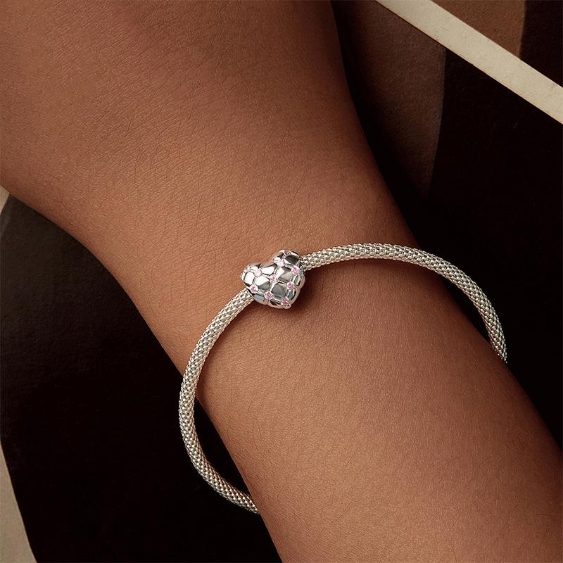 925 Sterling Silver Platinum Diamond Heart Diy Bead 7