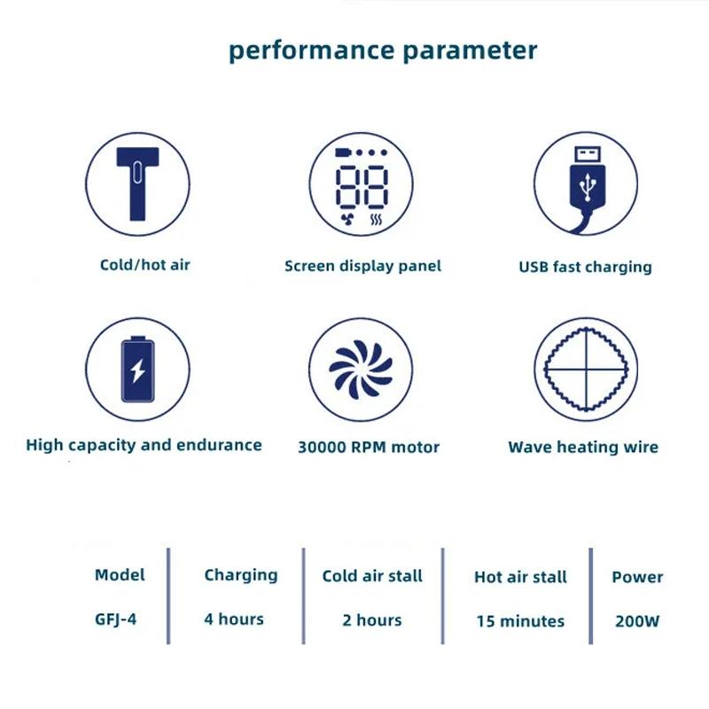 Rechargeable Hair Dryer 3 Speeds Adjustable White 6