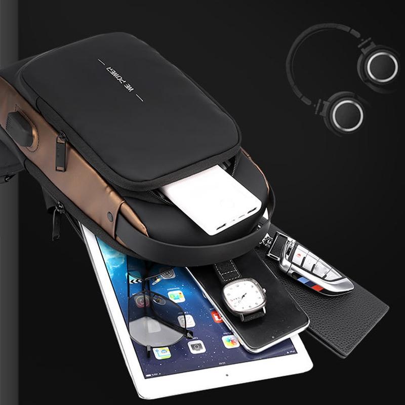 Anti Theft Men Chest Bag With Password Lock Secure Locomotive Messenger Bag - Black 8