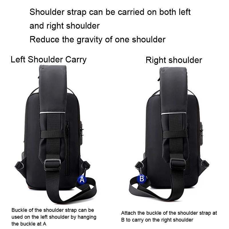 Anti Theft Men Chest Bag With Password Lock Secure Locomotive Messenger Bag - Black 11