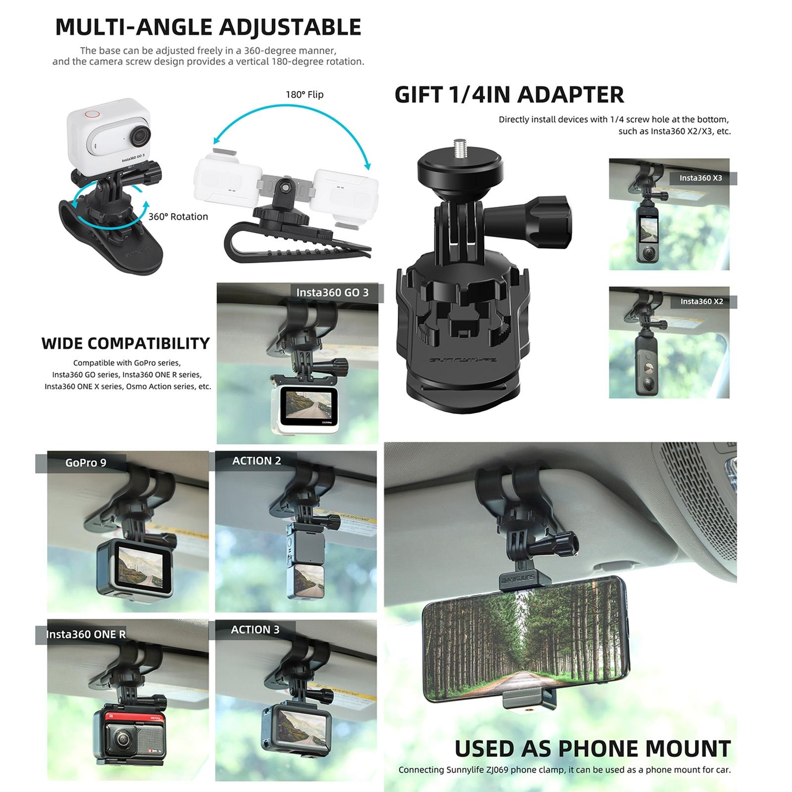 360 Degree Rotating Sun Visor Camera Mount for Vlogging 4