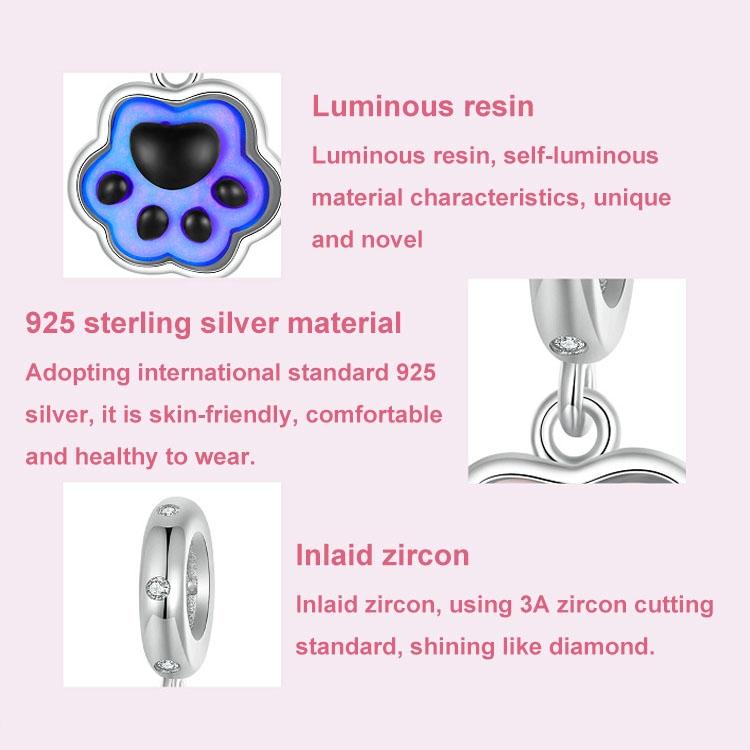 925 Sterling Silver Platinum Plated Luminous Cat Claw Pendant 5