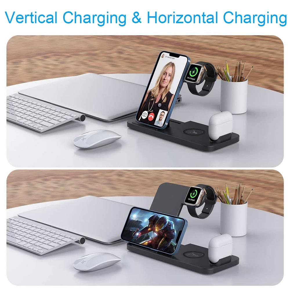 Foldable 4 In 1 Wireless Charger For Mobile Devices - Black 4
