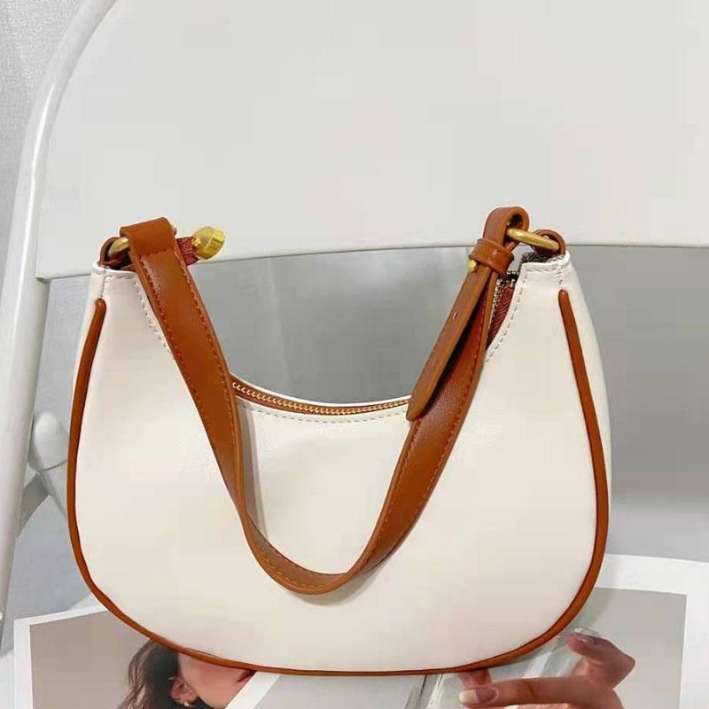 Stylish Crescent Shoulder Bag For Women - Beige With Brown 4