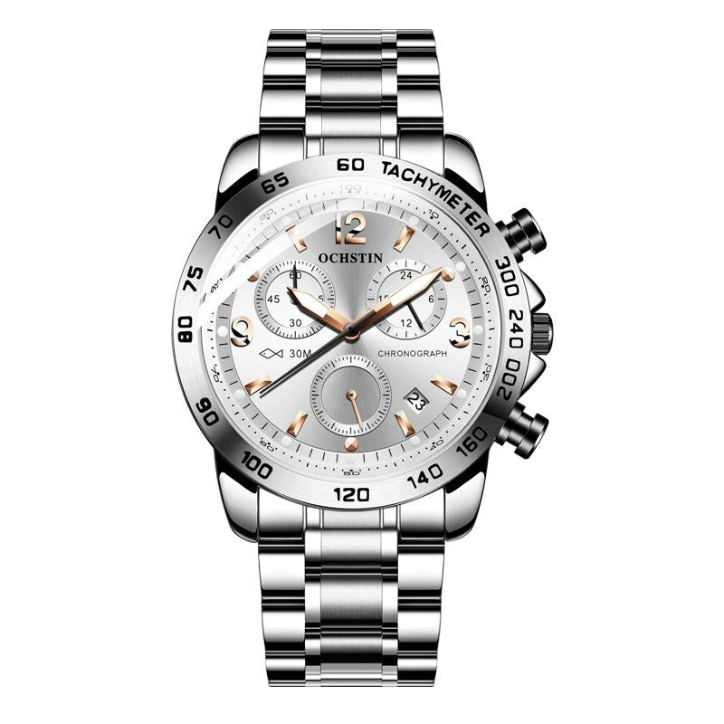 Waterproof Luminous Men Watch with Steel Strap - Silver White 8
