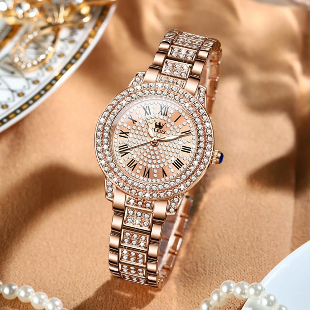 Waterproof Diamond Women Quartz Watch - Rose Gold Diamond Face 3