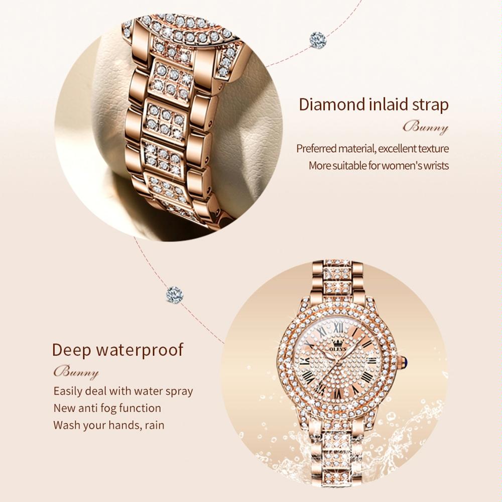 Waterproof Diamond Women Quartz Watch - Rose Gold Diamond Face 4