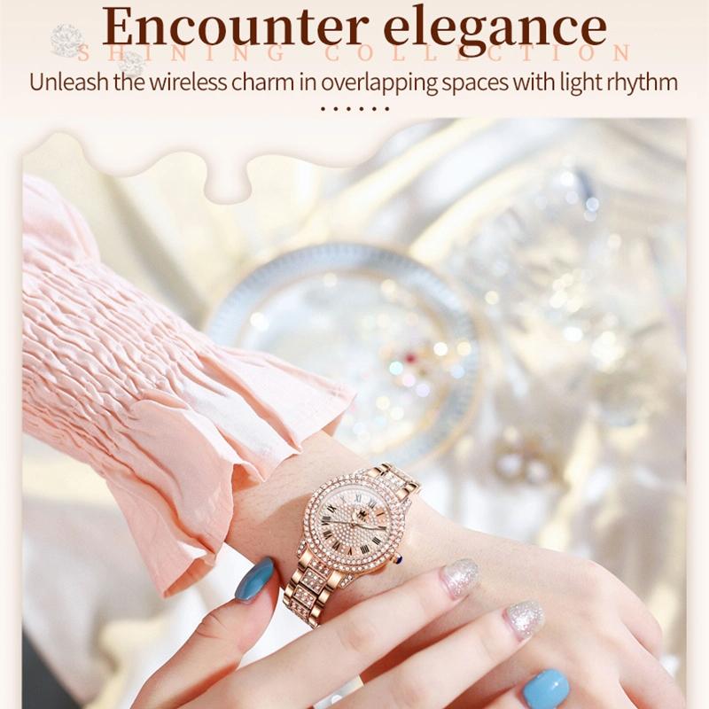 Waterproof Diamond Women Quartz Watch - Rose Gold Diamond Face 9
