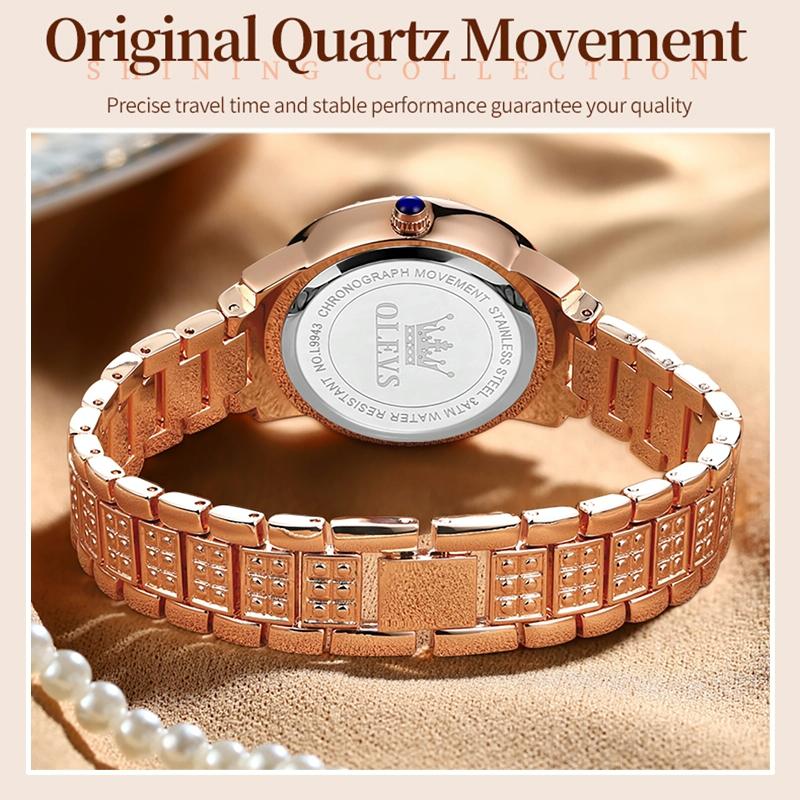 Waterproof Diamond Women Quartz Watch - Rose Gold Diamond Face 12