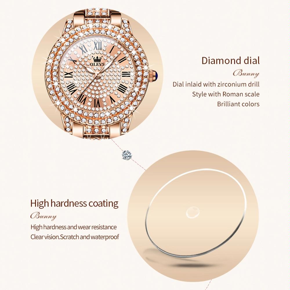Waterproof Diamond Women Quartz Watch - Rose Gold Diamond Face 13