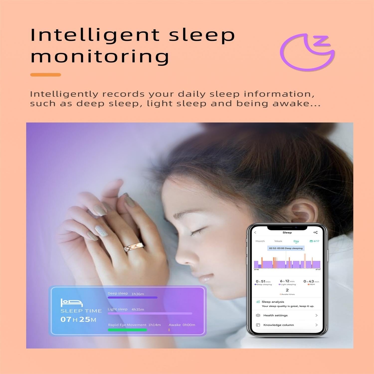 Smart Ring With Heart Rate Blood Oxygen Sleep Monitoring - Rose Gold Size 8 10