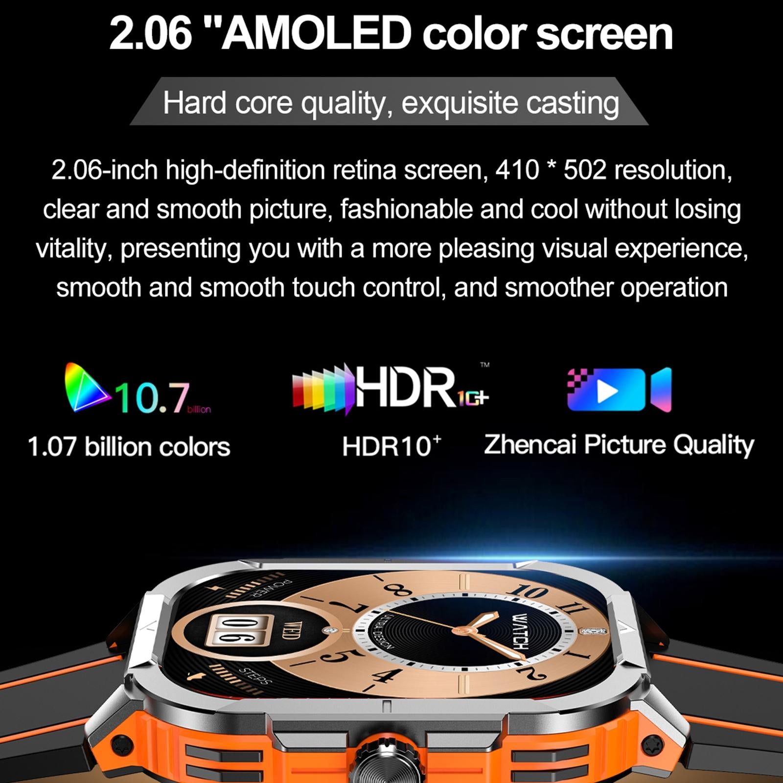 2.06 Inch Bt5.3 Ip68 Sport Smart Watch Bluetooth Call / Message / Health - Orange 8