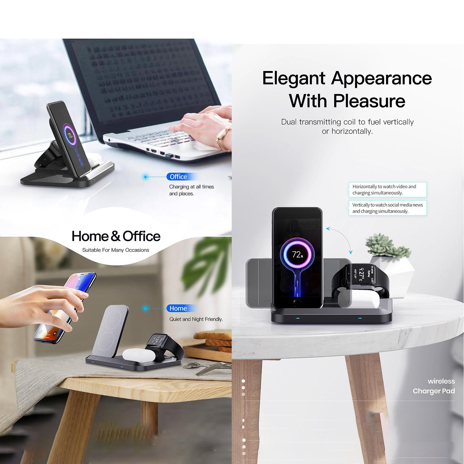 15W 3 In 1 Foldable Wireless Charger - Black 6
