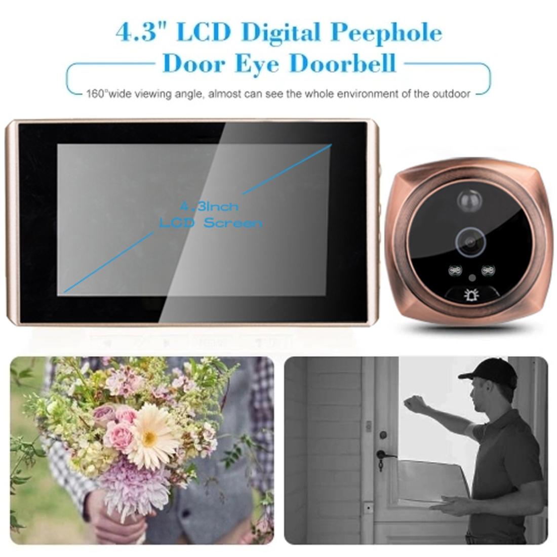 4.3 Digital Doorbell With Lcd Screen And Peephole Viewer - Gold 4