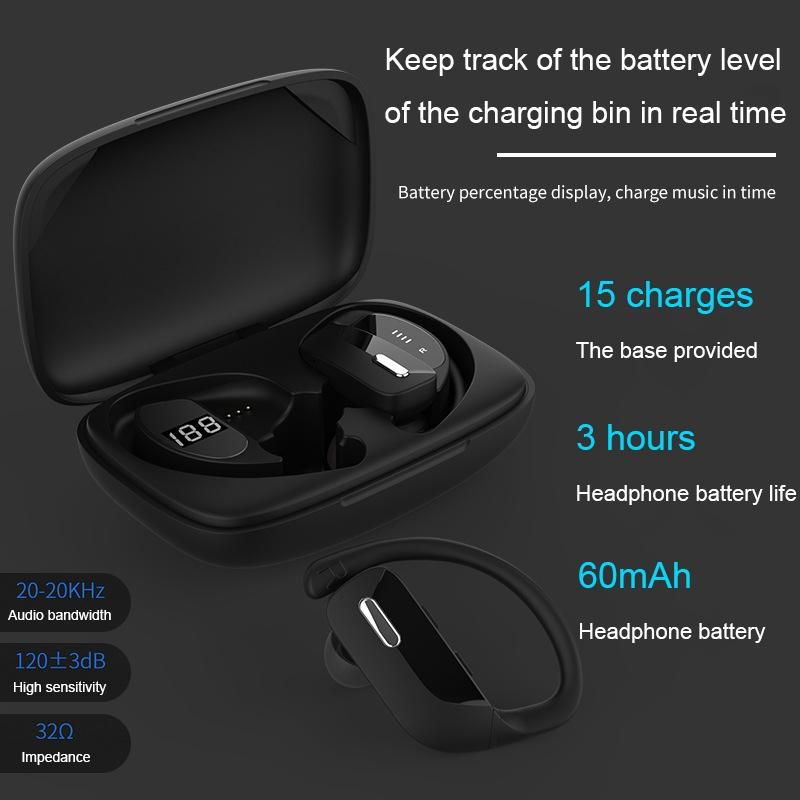 Wireless Noise-cancelling Bluetooth Earbuds with Dual Battery Display - T17 Black 10
