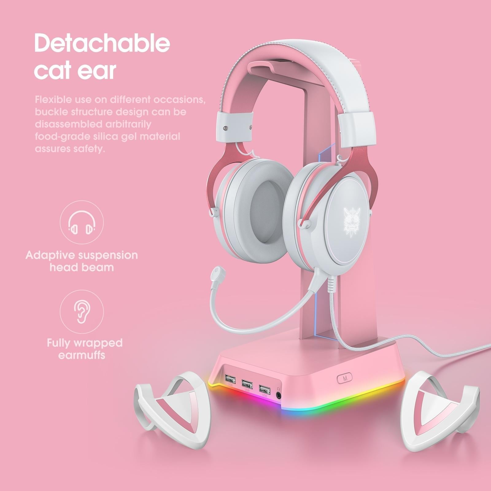 Adjustable Led Gaming Headset With Mic White Pink 3