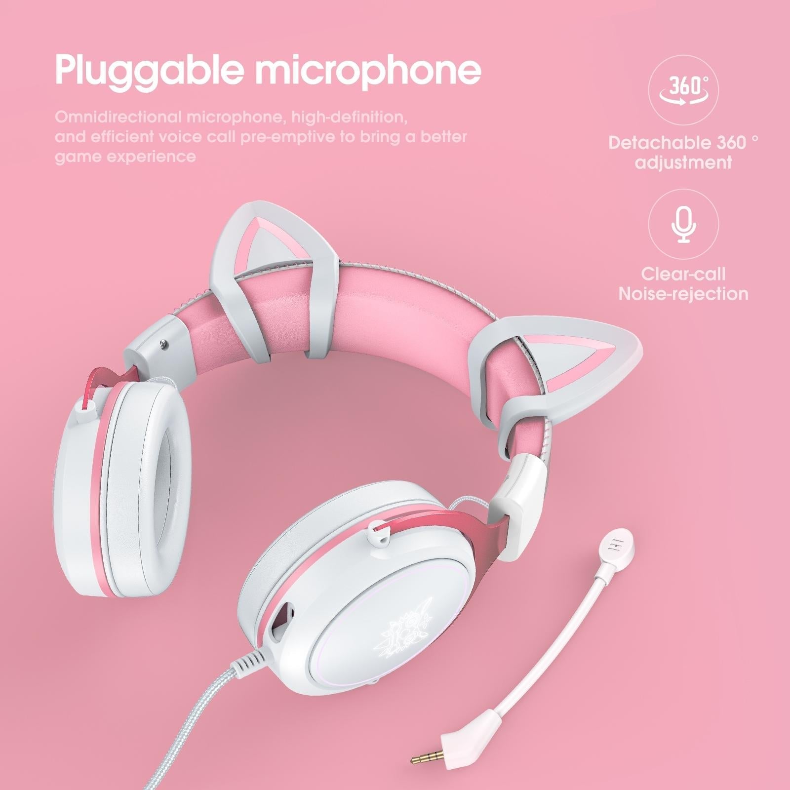 Adjustable Led Gaming Headset With Mic White Pink 4