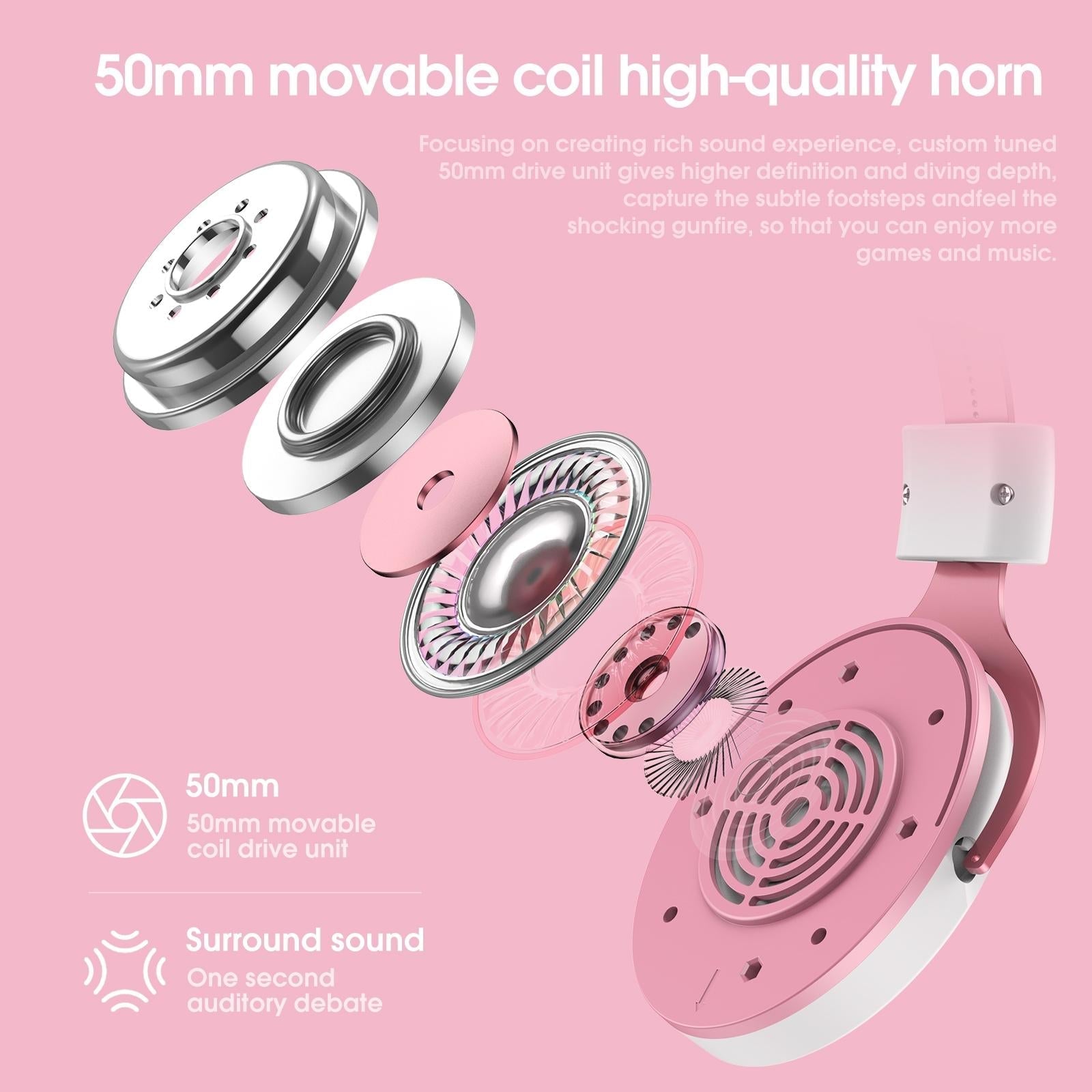 Adjustable Led Gaming Headset With Mic White Pink 5